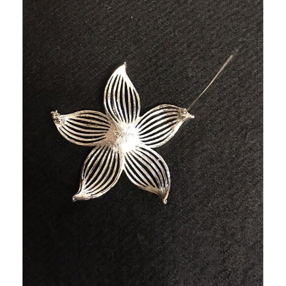 Vintage 80s Sarah Coventry Brooch Pin Silver Wire Flower Faux Imitation Pearl 3” - Picture 6 of 10